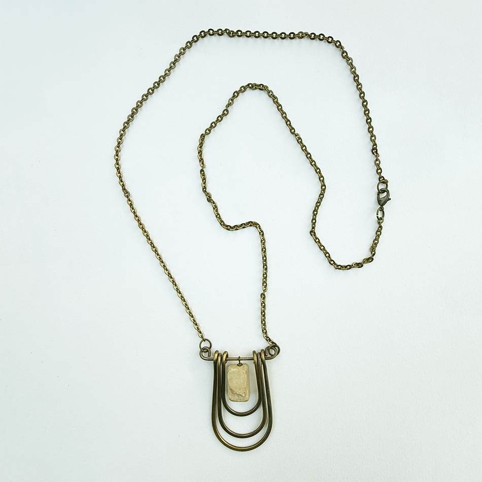 Fair trade aventurine long statement necklace bronze color.