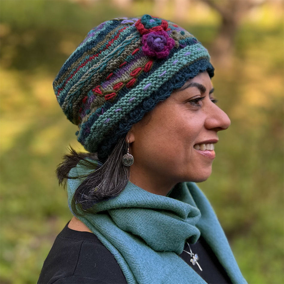 Fair trade wool handmade knit hat Nepal.