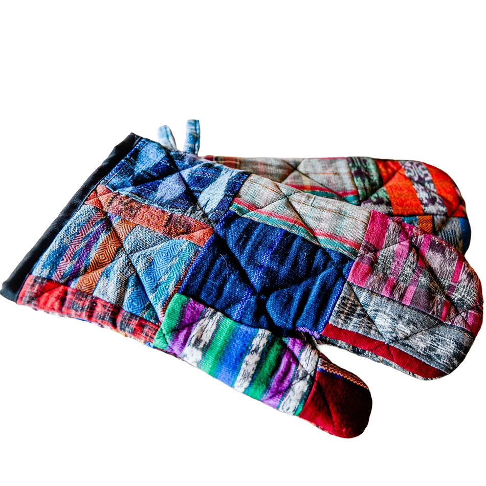 Colorful Guatemalan fabric oven mitts set of 2