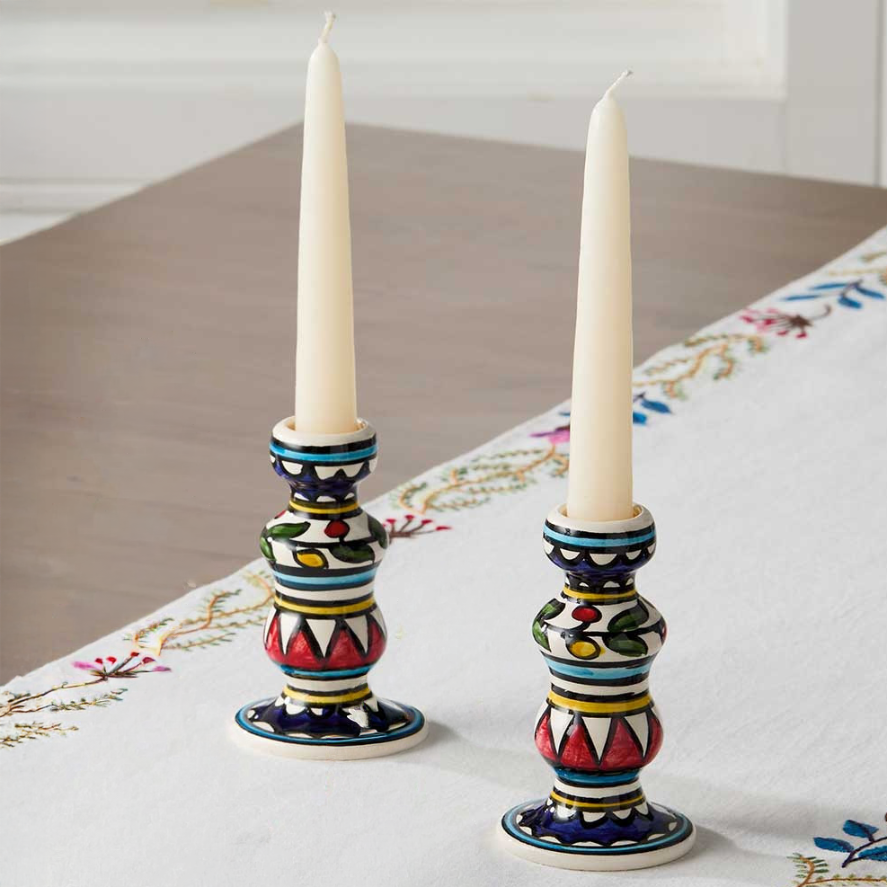 Hand-painted colorful ceramic candle holders