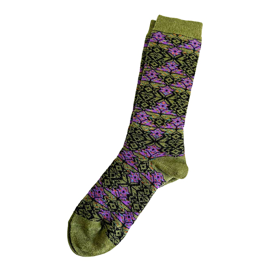 Alpaca socks star design in green and pink