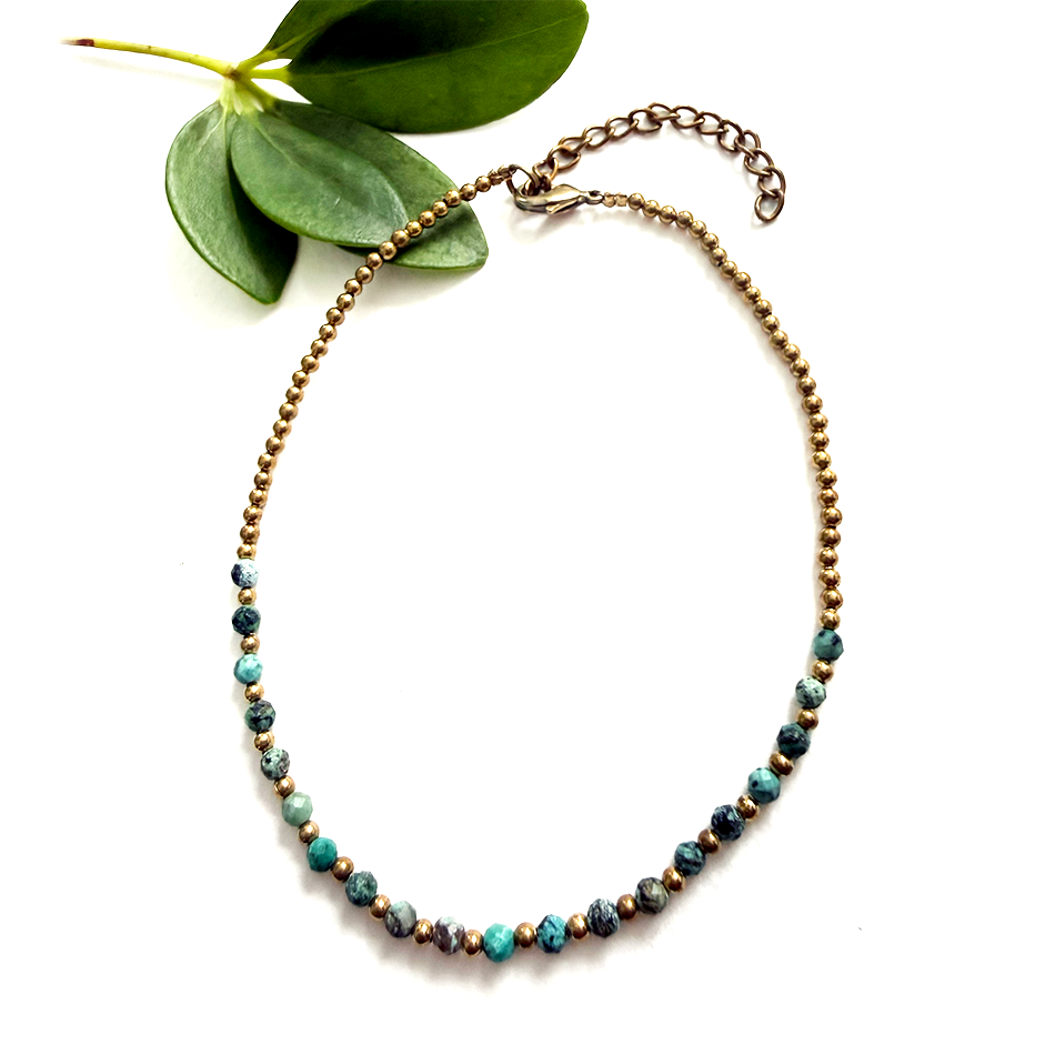 Turquoise and brass beaded anklet
