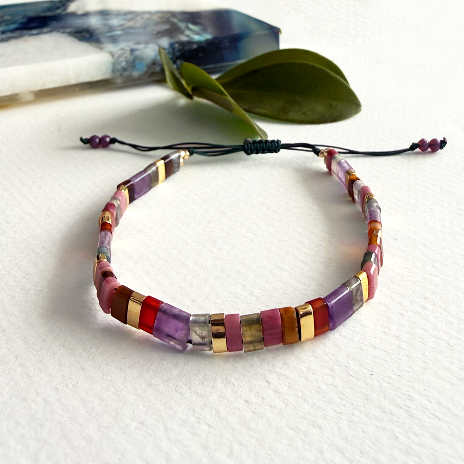 Pink purple bead string bracelet