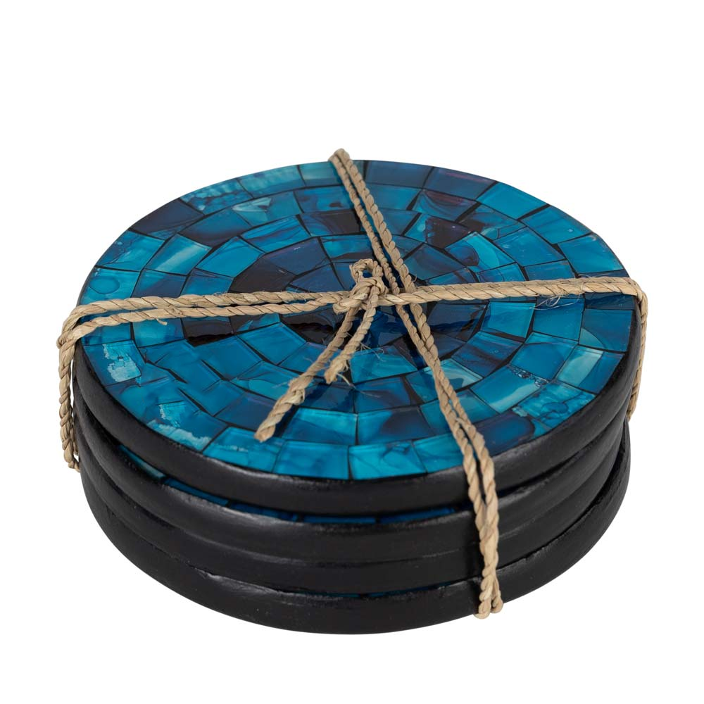 Set of 4 bright blue glass coasters