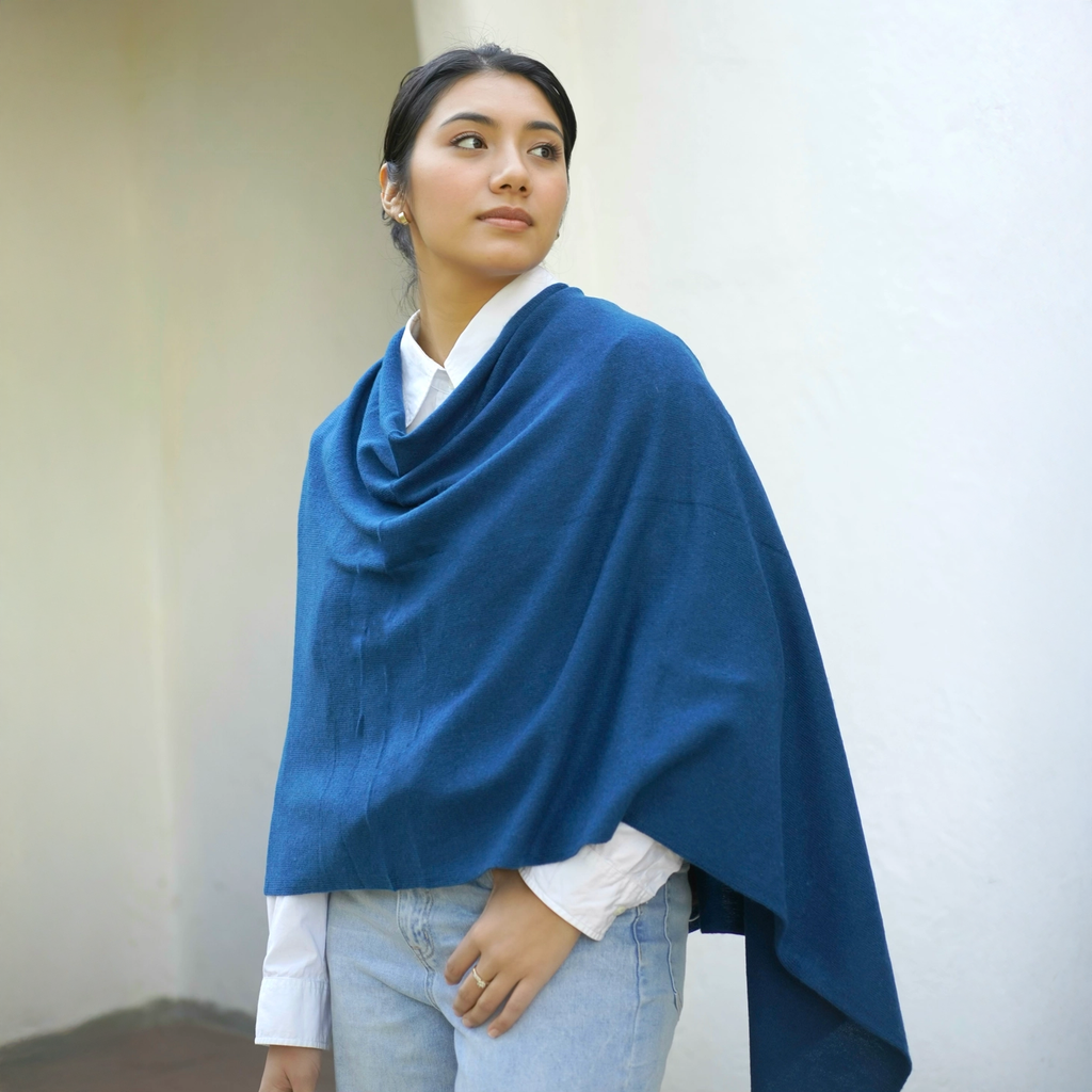 bright blue cashmere poncho
