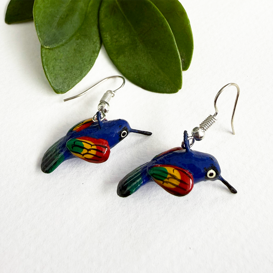 Colorful hand-painted ceramic hummingbird earrings