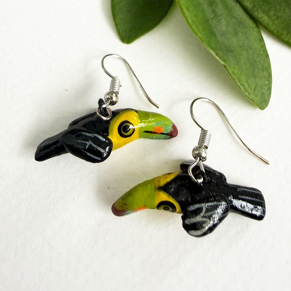 Yellow toucan ceramic earrings