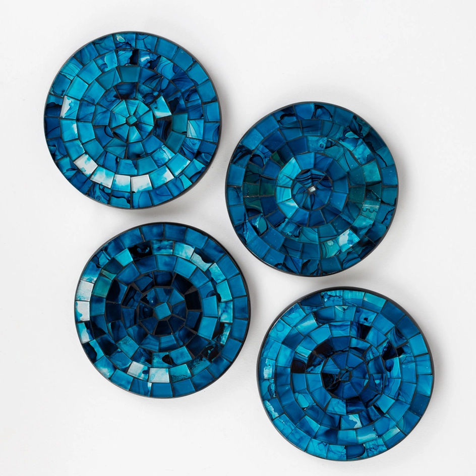 Set of 4 bright blue glass coasters