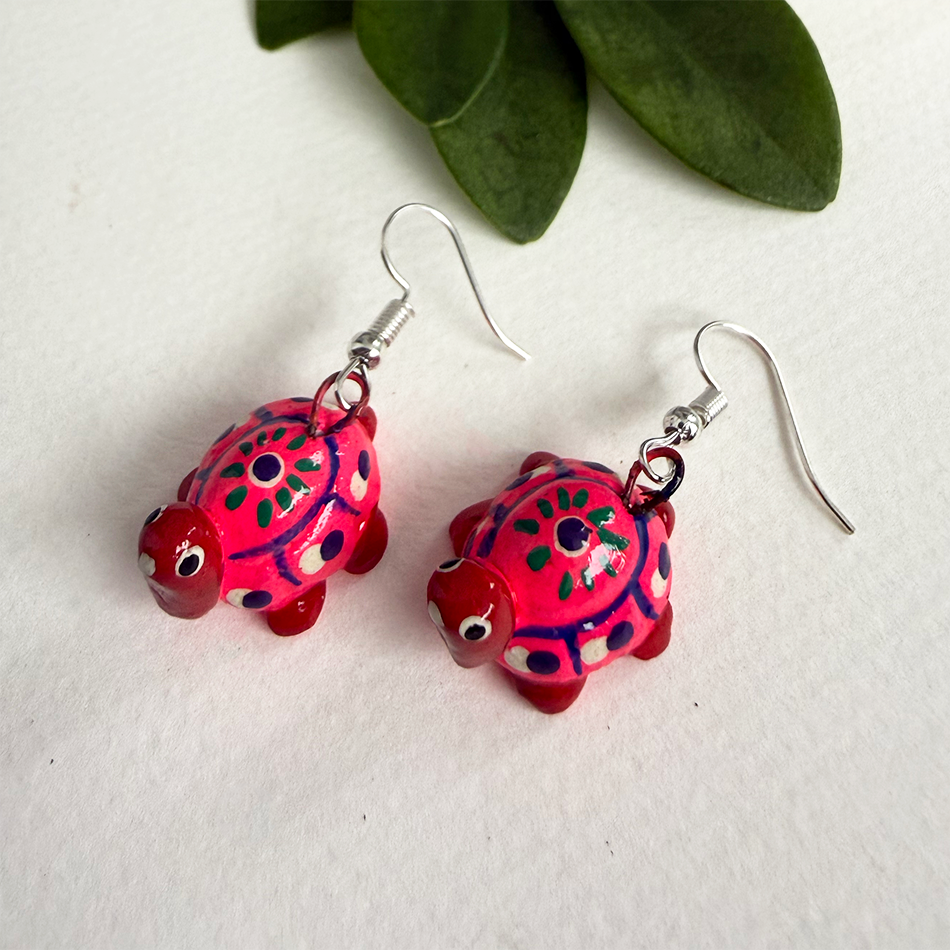 Ceramic red and pink turtle earrings