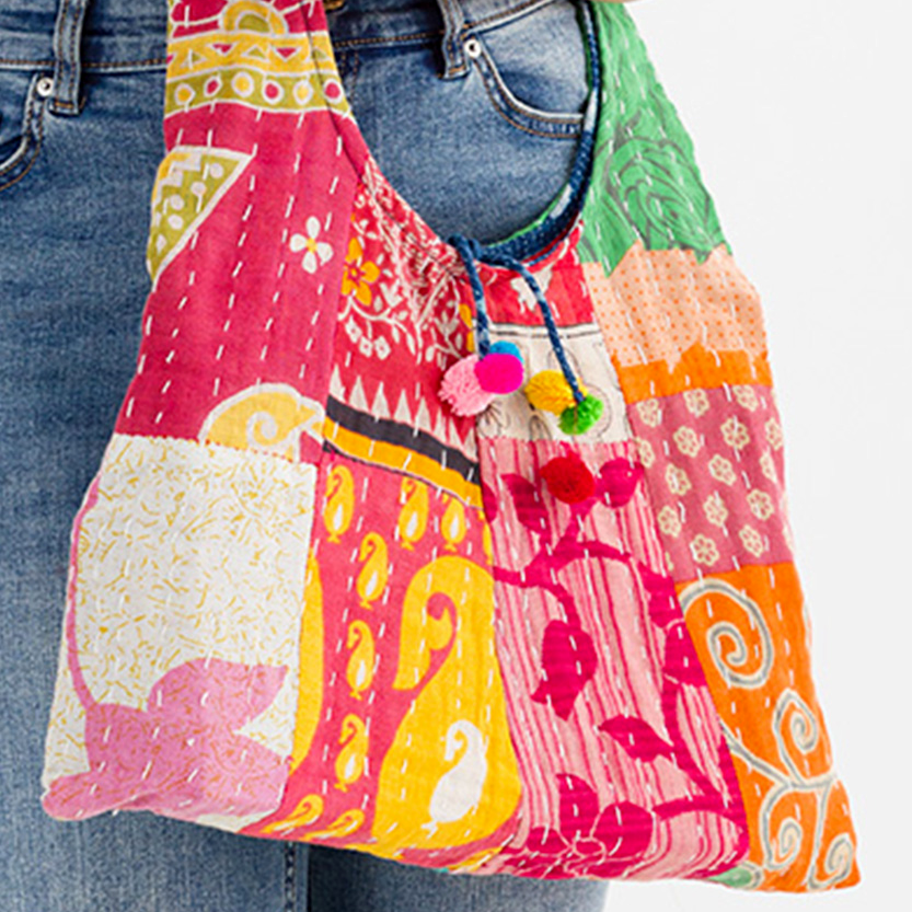 Recycled sari handbag colorful, cotton, crossbody.