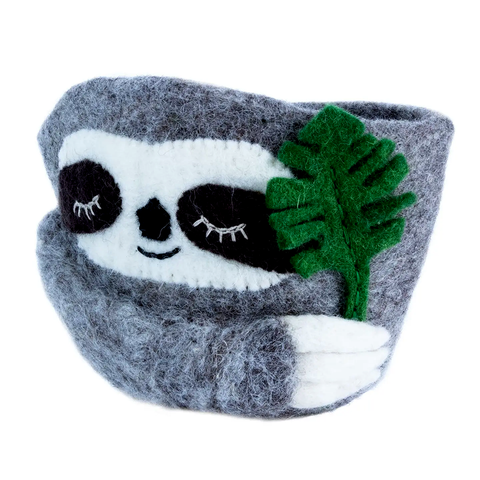 Felted wool planter basket sloth design