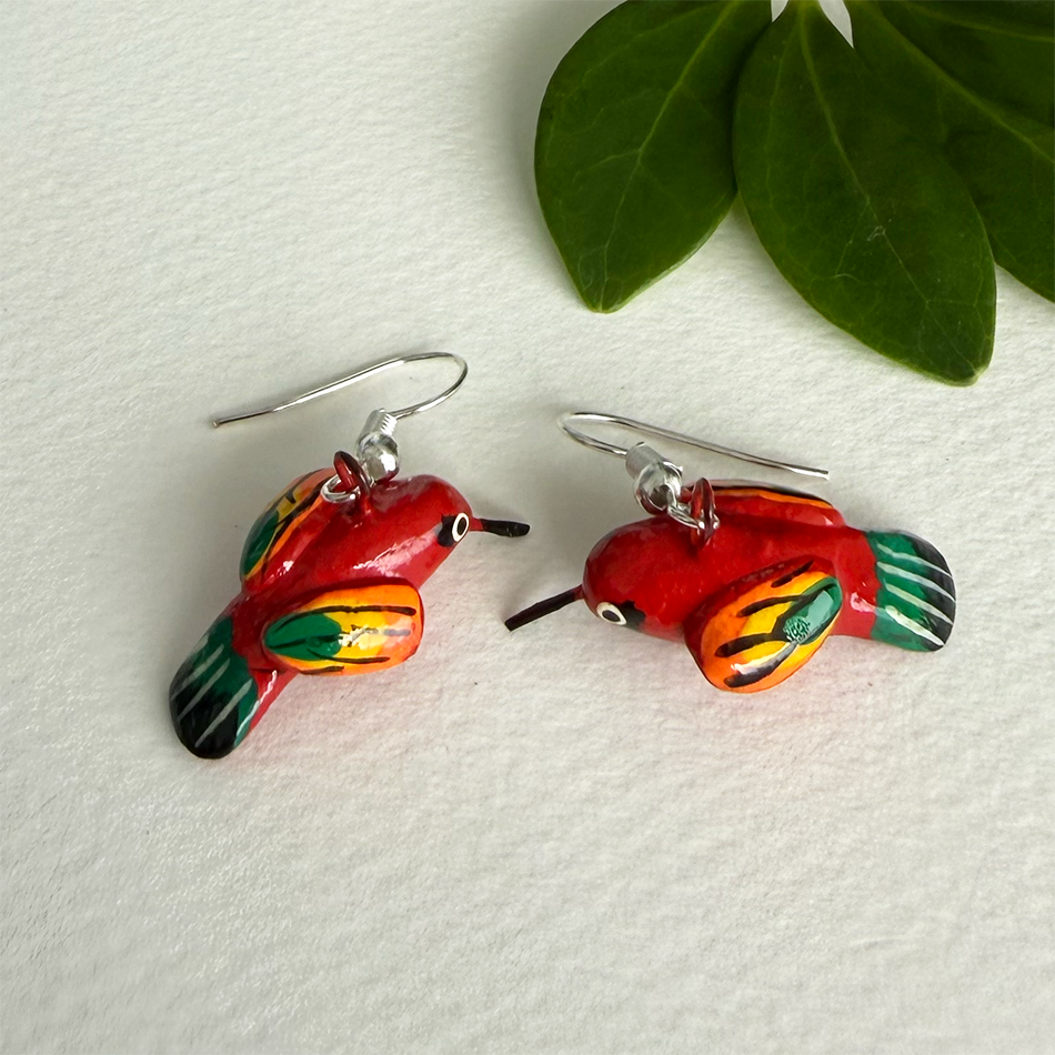 Red hummingbird ceramic earrings
