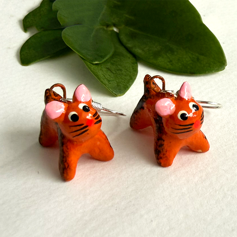 Ceramic orange cat earrings