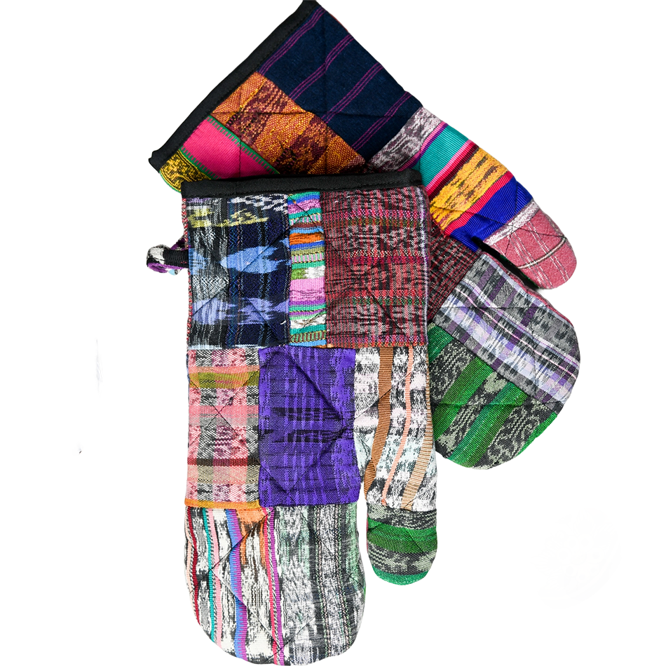 Colorful Guatemalan fabric oven mitts set of 2