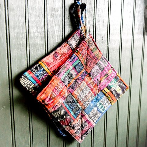Colorful patchwork potholders Guatemala cotton