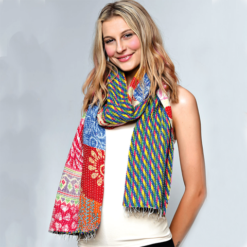 Recycled sari cotton scarf multicolored