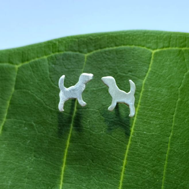 Tiny sterling silver dog studs earrings