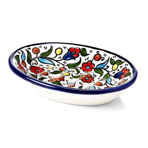 Ceramic soap dish hand-painted with colorful flowers