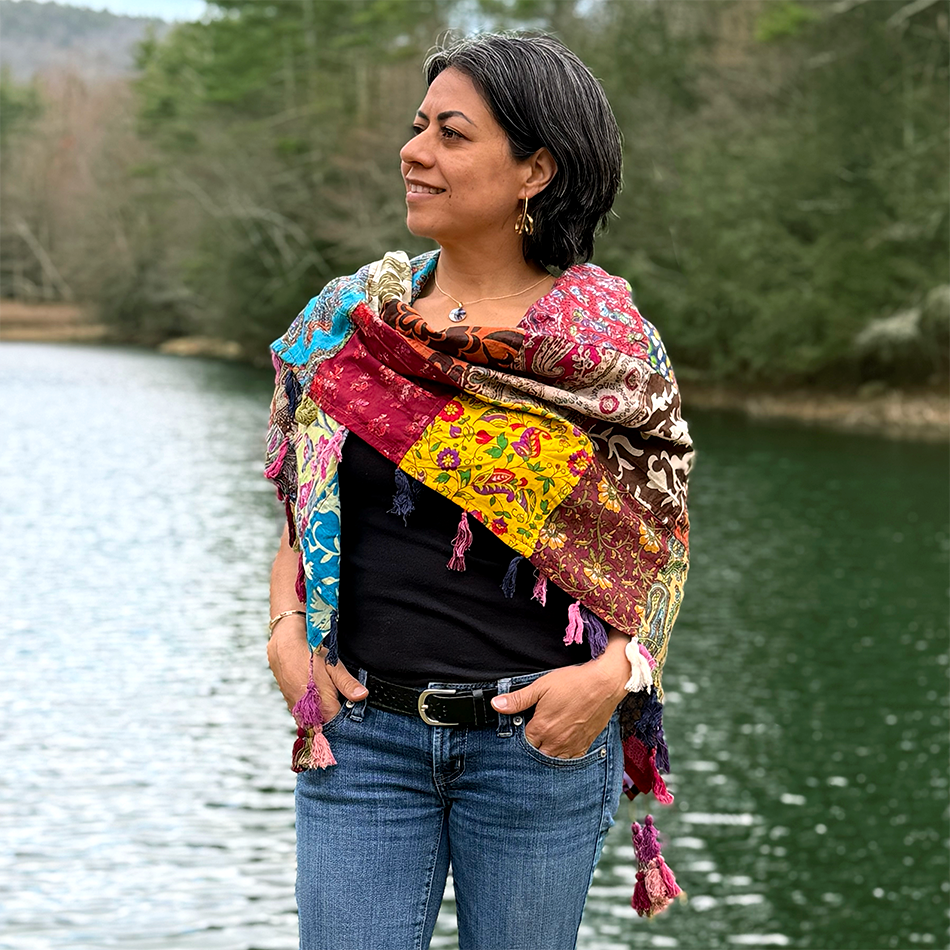 Cotton square colorful patchwork scarf