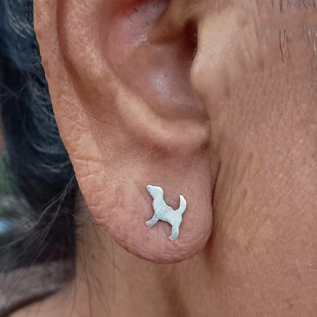 Tiny sterling silver dog studs earrings