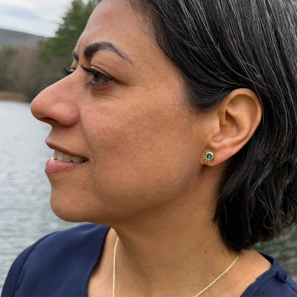 Brass sun studs earrings with abalone shell