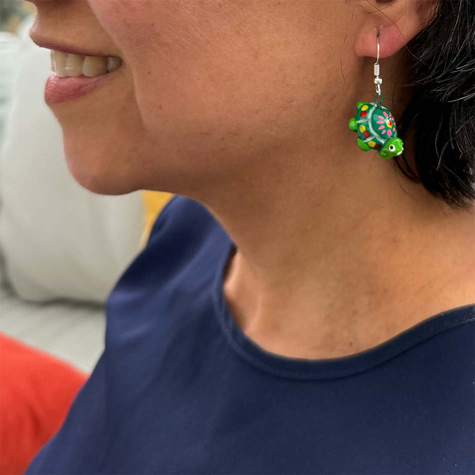 Ceramic green turtle earrings