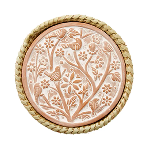 Terracotta bird heatable trivet with basket