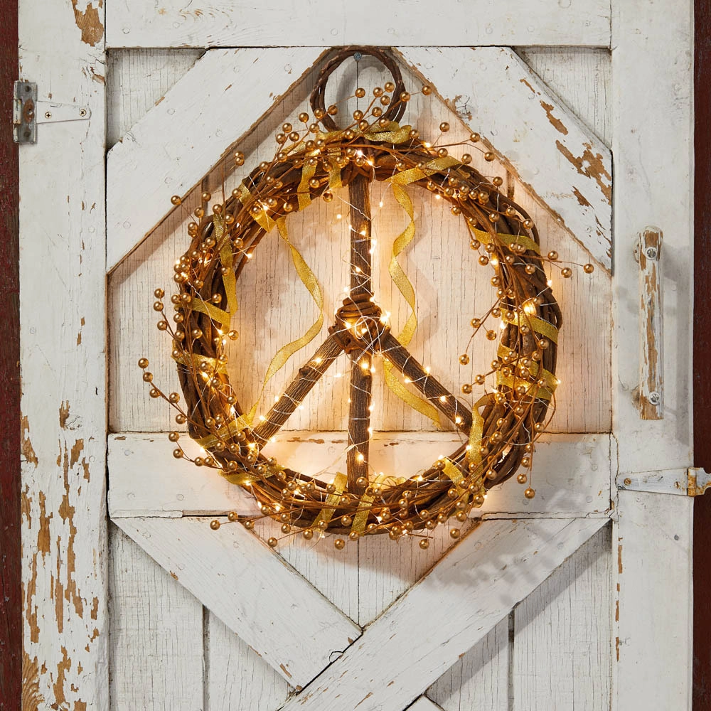 Large peace wreath made of woven wood