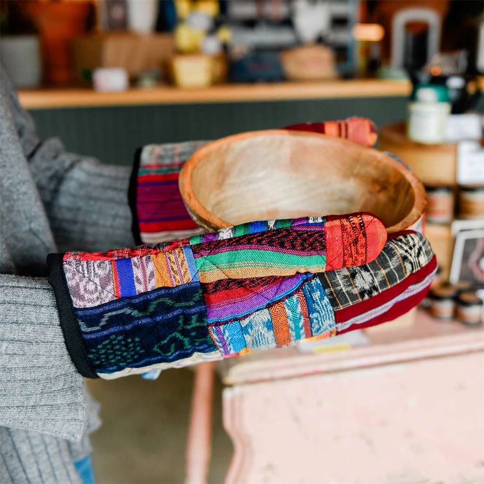 Colorful Guatemalan fabric oven mitts set of 2