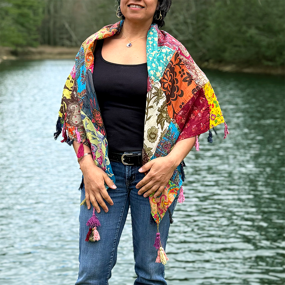 Cotton square colorful patchwork scarf