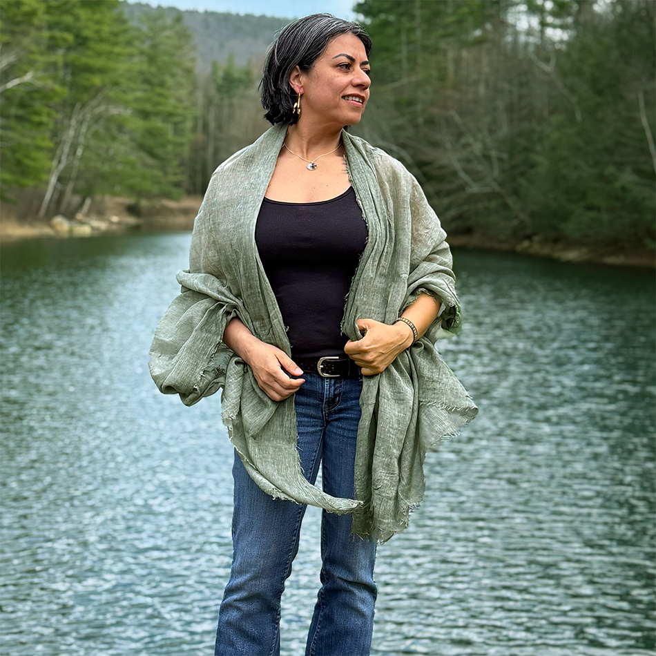 Large sage cotton scarf wrap sarong