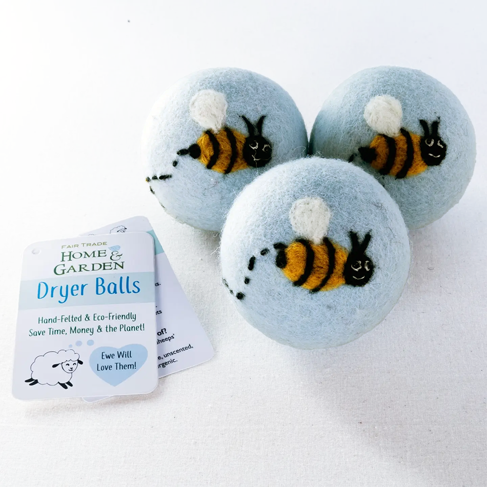 Felt dryer balls with bee design
