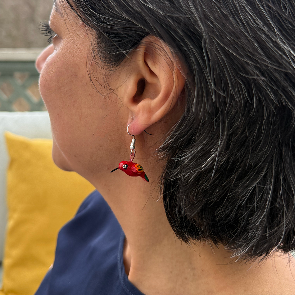 Red hummingbird ceramic earrings