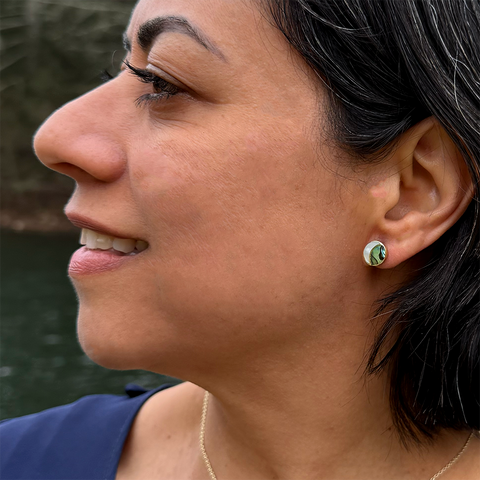 Brass studs crescent moon with abalone and pearl