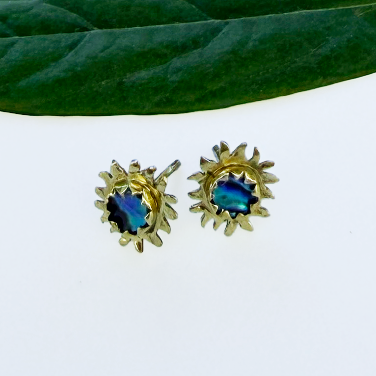 Brass sun studs with abalone in center