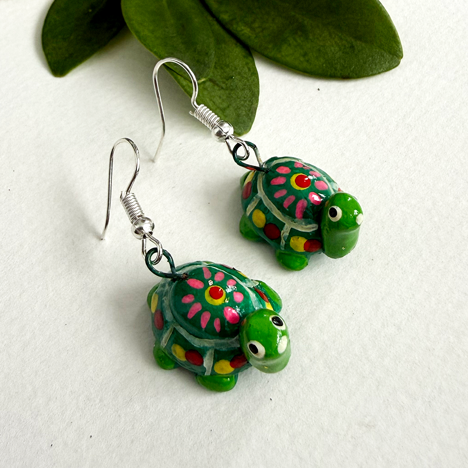 Ceramic green turtle earrings