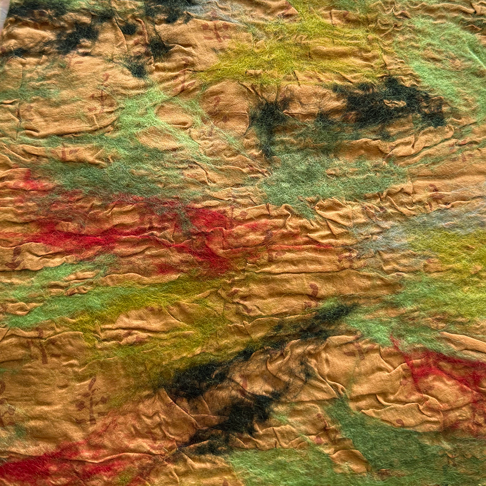 Work of Art FeltedWool/ Silk Scarf - Olive Multi, Nepal