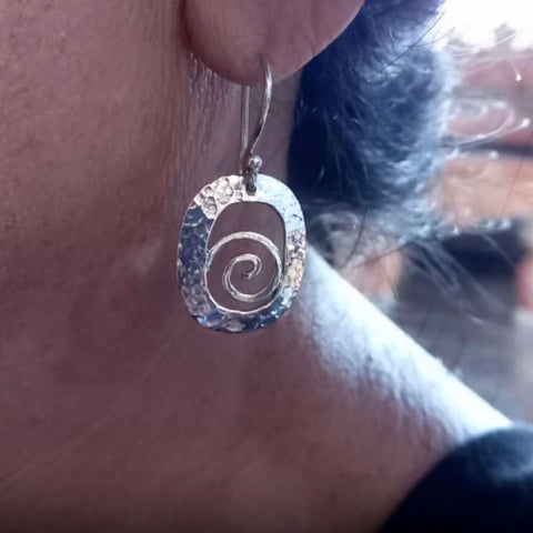 Hammered Spiral Earrings - Sterling Silver, Indonesia