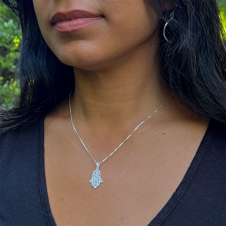 Sterling silver hamsa necklace fair trade Bali