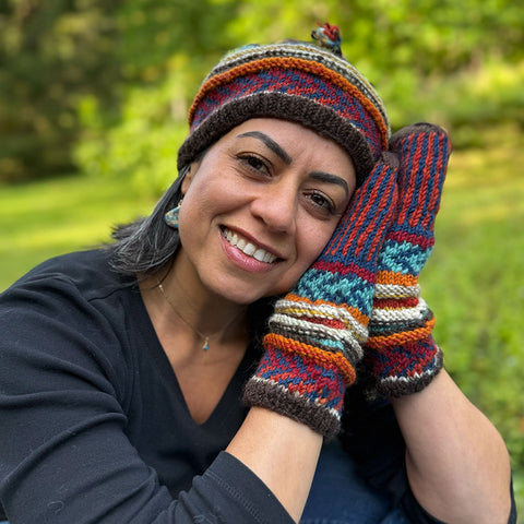 Fair trade wool multicolored mittens ethically handmade in Nepal