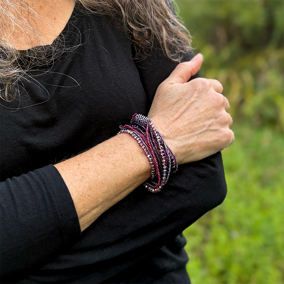 Purple tones beaded bracelet/necklace with magnetic clasp.