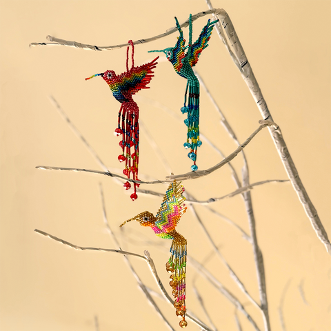 Fair trade beaded hummingbird ornament.