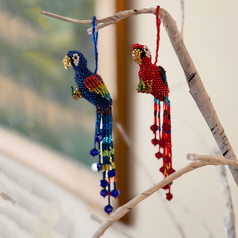 Fair trade beaded parrot ornaments.