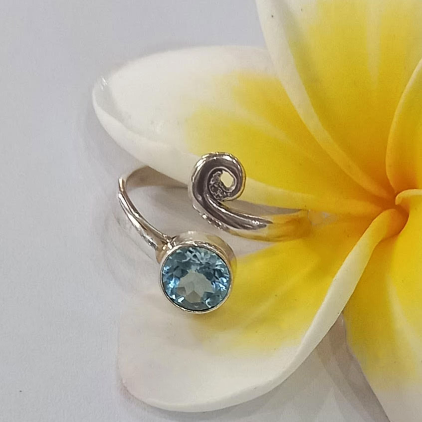 Blue topaz sterling silver spiral adjustable ring
