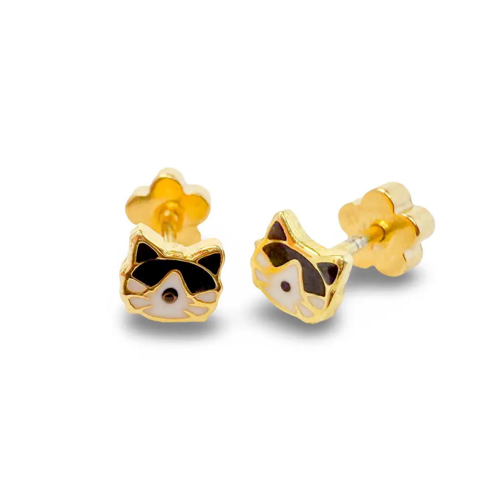 Fair trade tiny cat face studs earrings.