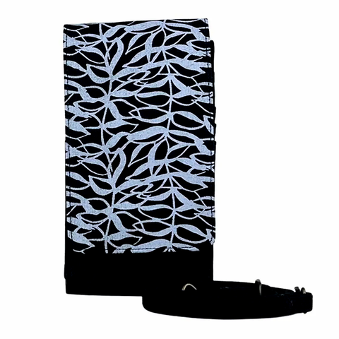 Recycled cotton cell phone bag handmade by human trafficking survivors in Cambodia.