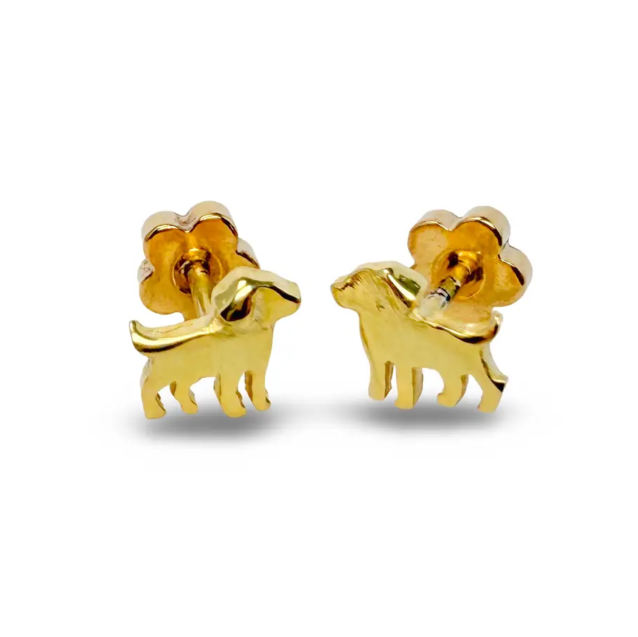 Fair trade tiny gold dog studs earrings.