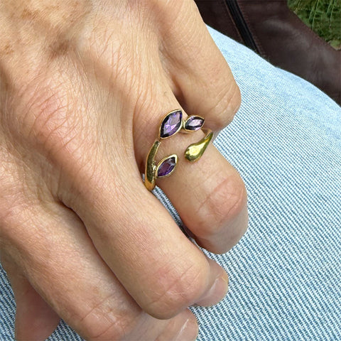Fair trade adjustable ring with abalone.
