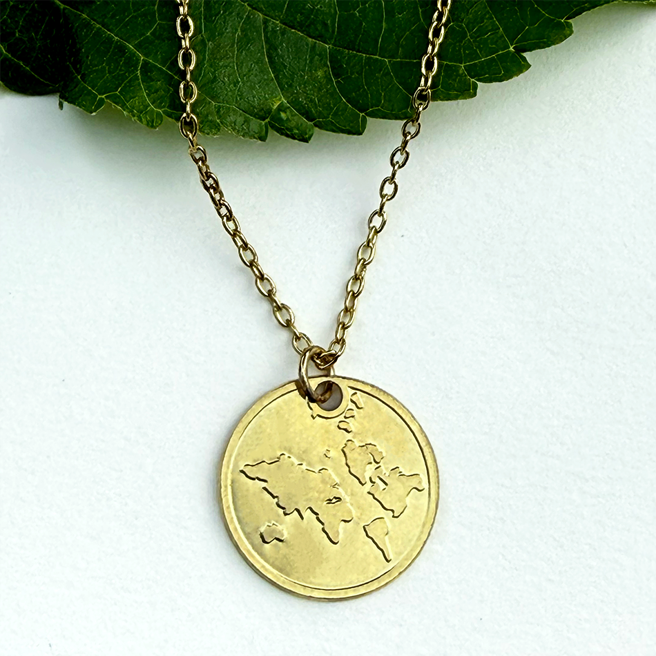Fair trade gold-plated globe pendant.