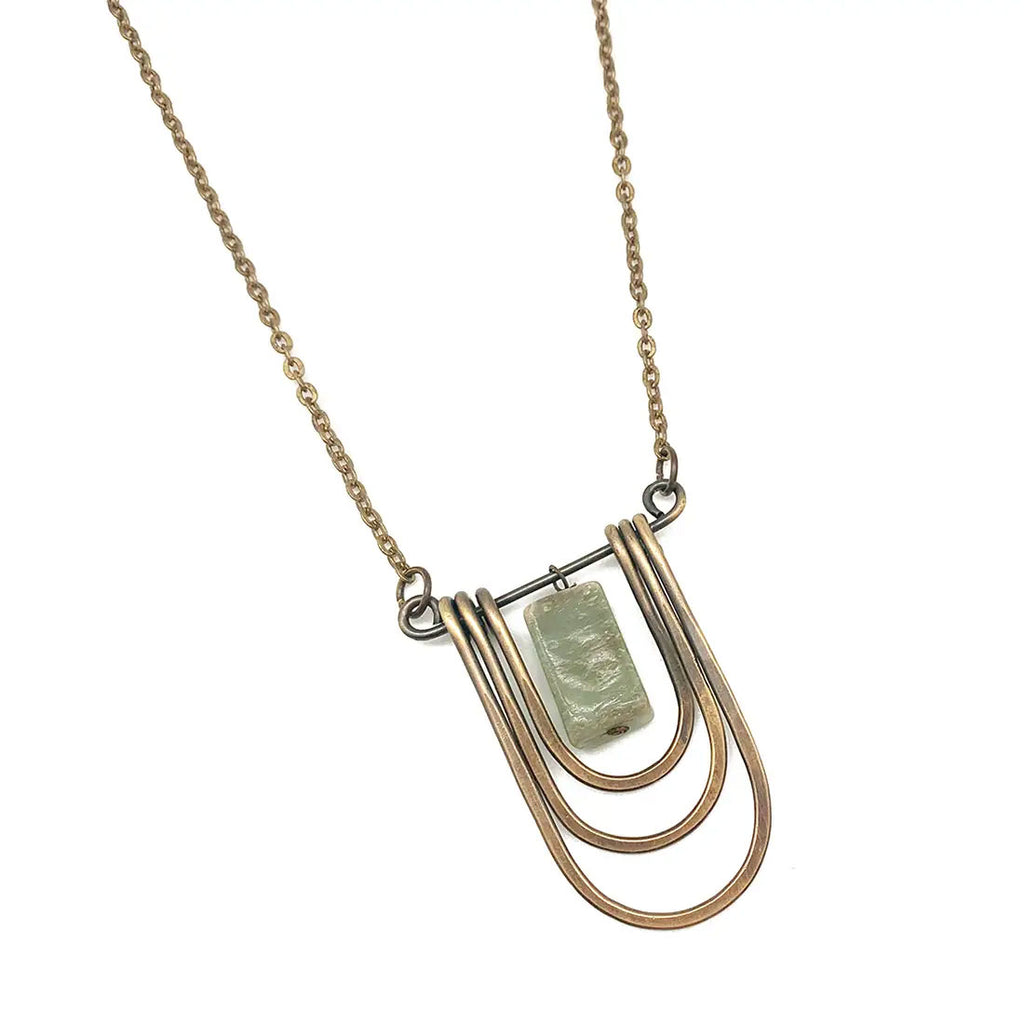 Fair trade aventurine long statement necklace bronze color.